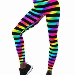 NWT NEVER WORN K-DEER Vibrant Rainbow Stripe Leggings - SzL